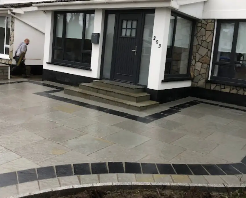Natural green limestone framed in black
